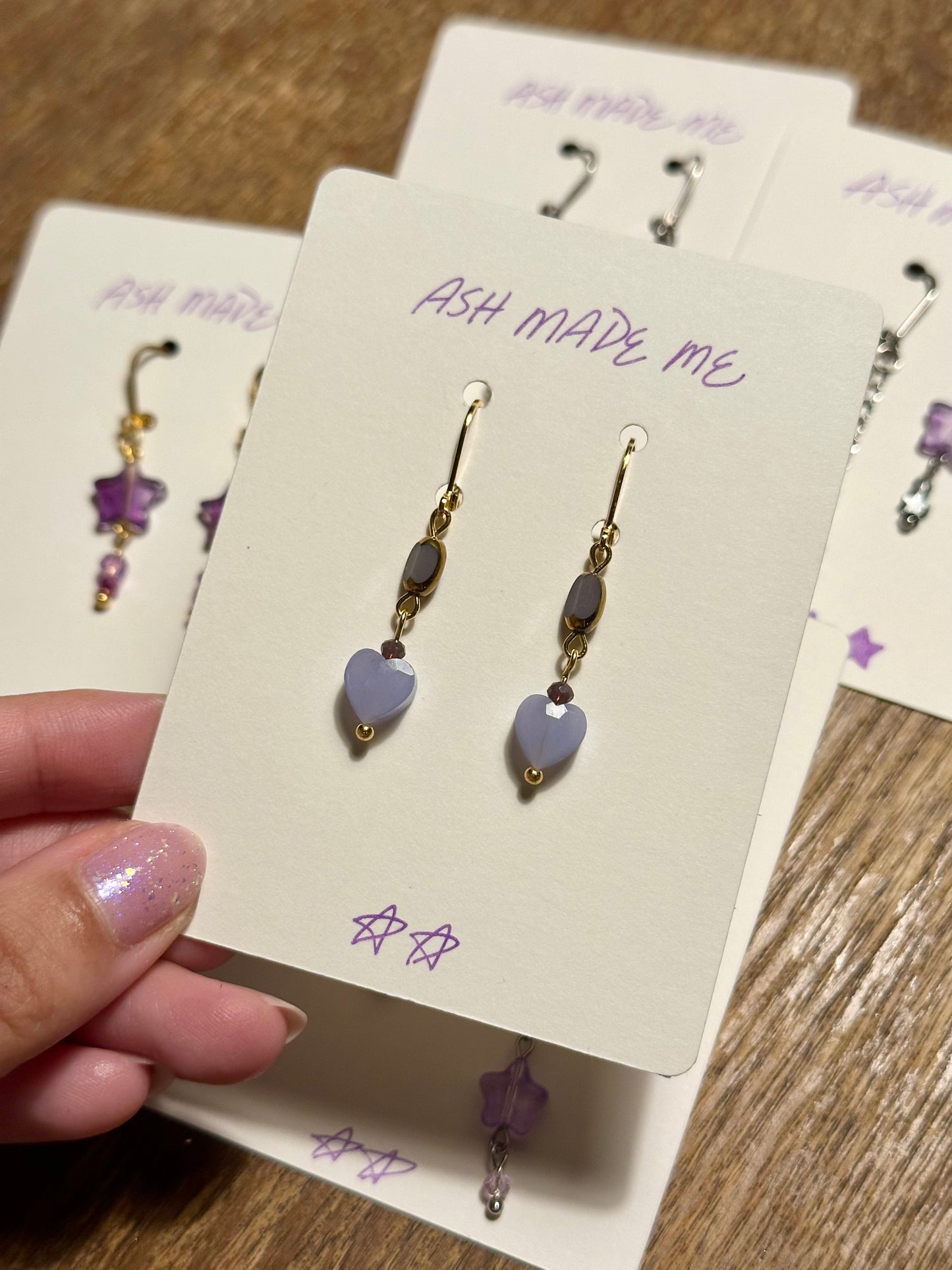 Earrings - Lavender Collection - Lavender Opal Crystal Hearts