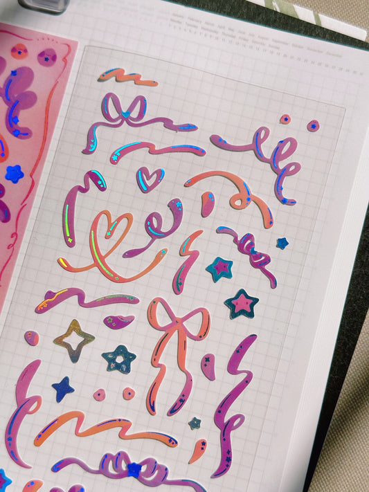 Sticker Sheet - Creamsicle Ribbon Mix - Matte Holographic