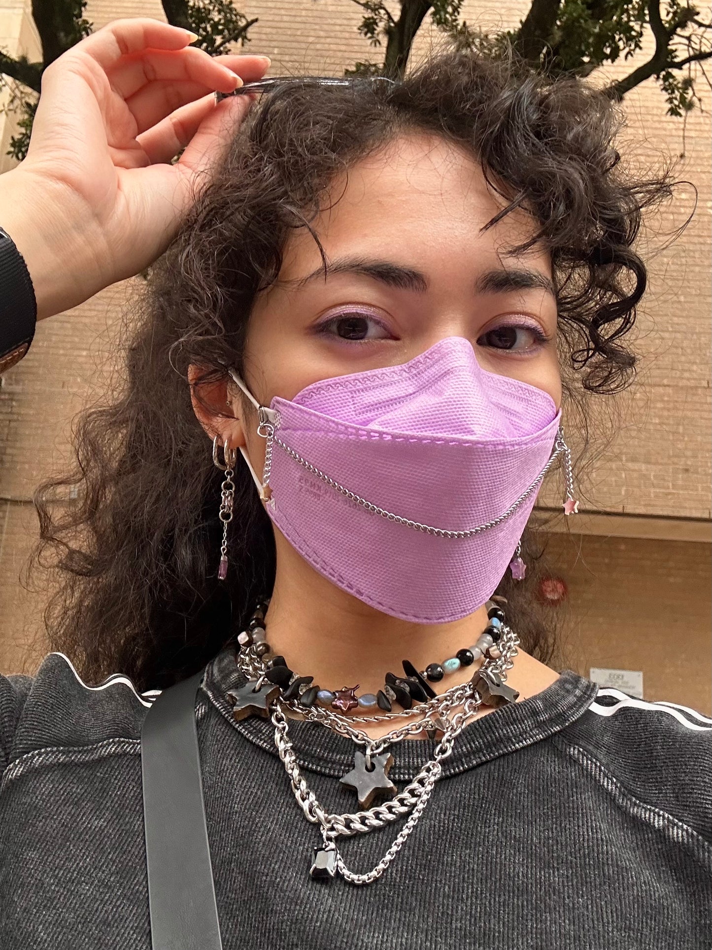 Mask Chain - Stainless Steel Curb Chain & Lip Shell Star Dangles