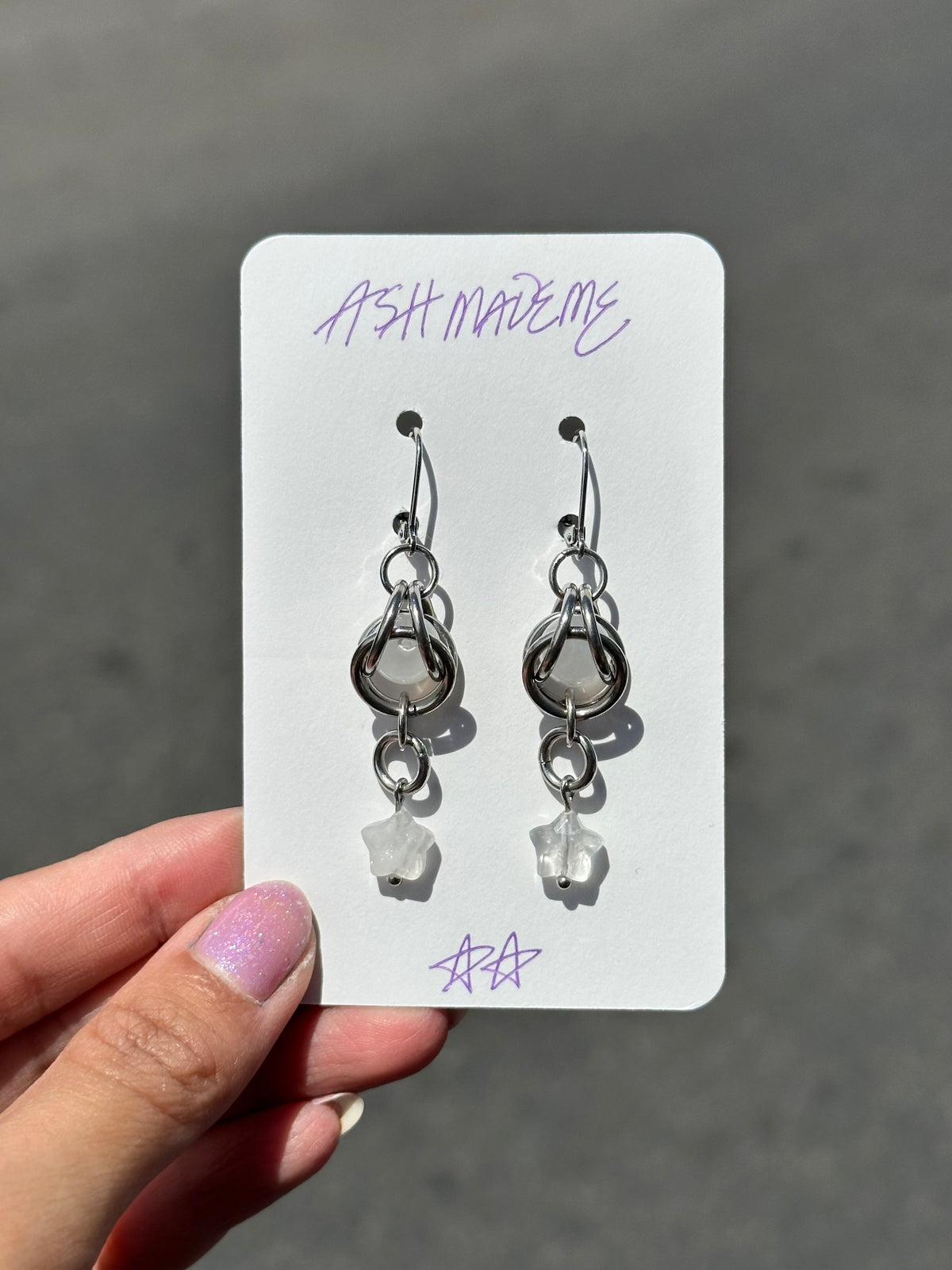 Earrings - Captive Selenite Stardrops - Clear Quartz Stars
