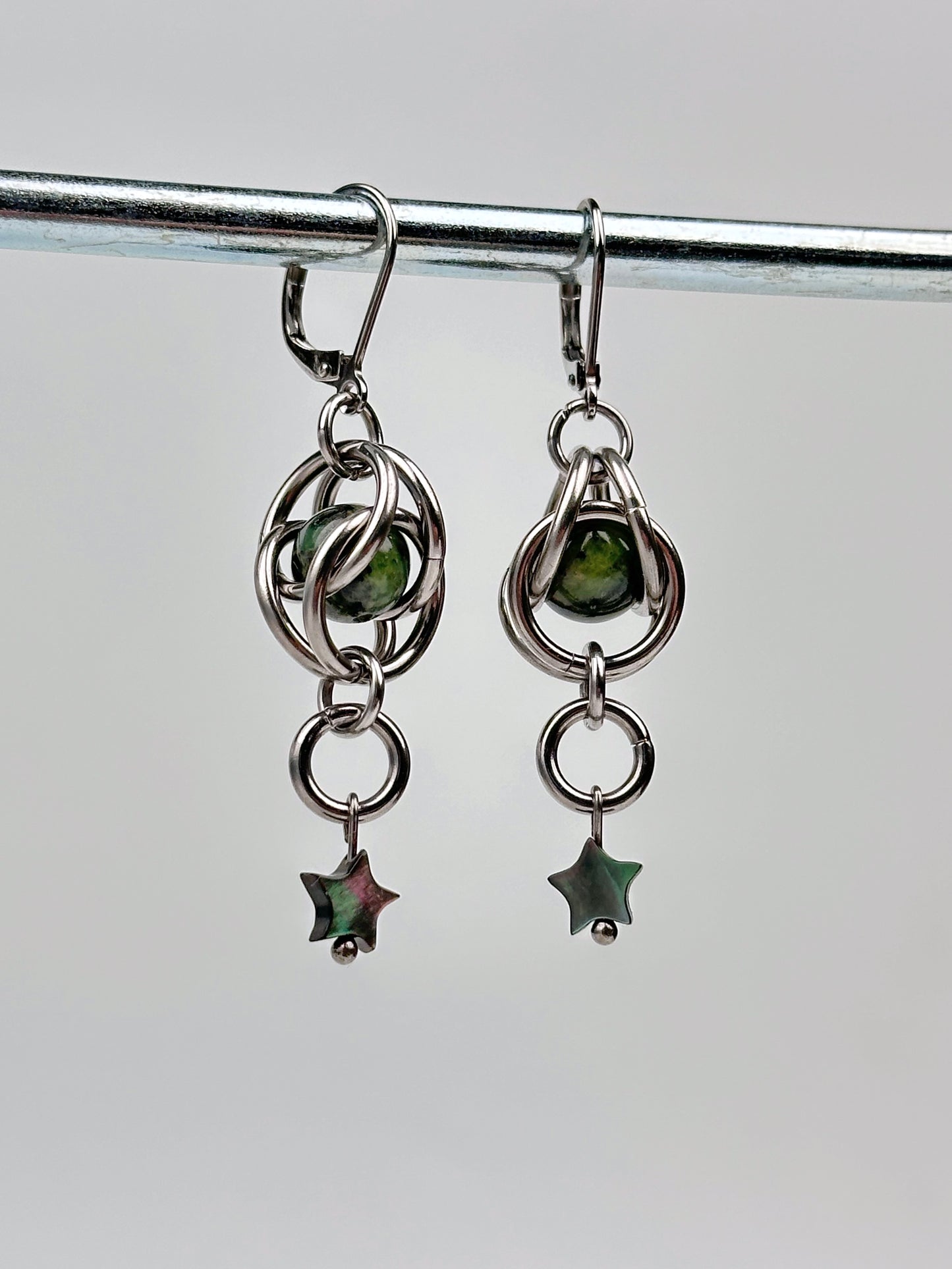 Earrings - Captive Dendritic Serpentine Jade Stardrops