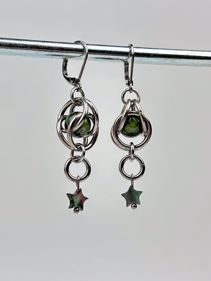 Earrings - Captive Dendritic Serpentine Jade Stardrops