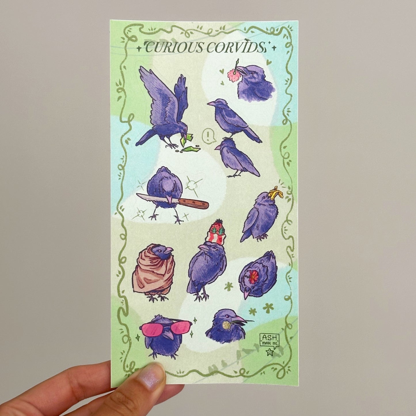 Curious Corvids Sticker Sheet - Matte Vinyl