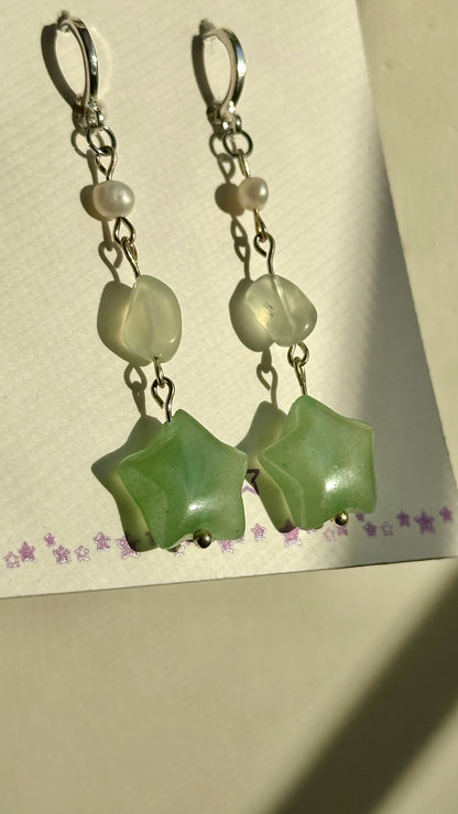 Earrings - Jade Stardrop - Sterling Silver