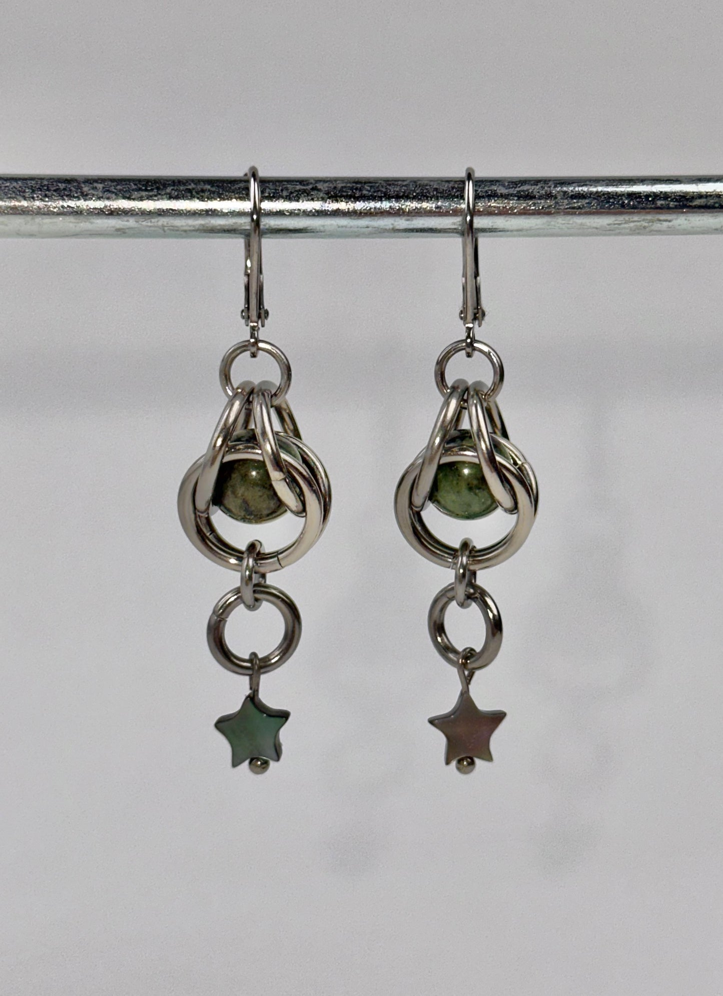 Earrings - Captive Dendritic Serpentine Jade Stardrops
