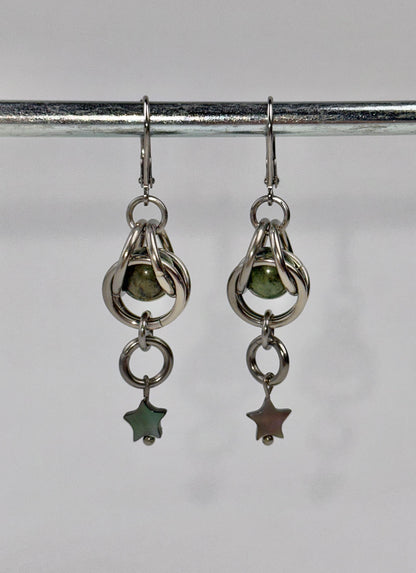 Earrings - Captive Dendritic Serpentine Jade Stardrops