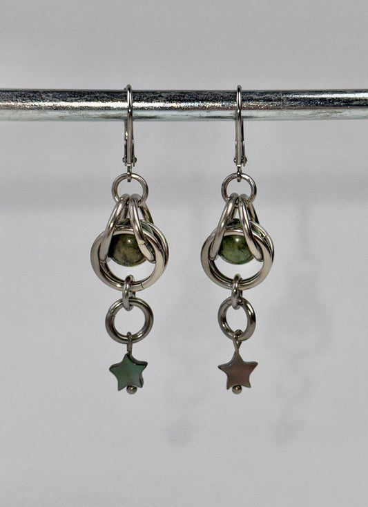Earrings - Captive Dendritic Serpentine Jade Stardrops