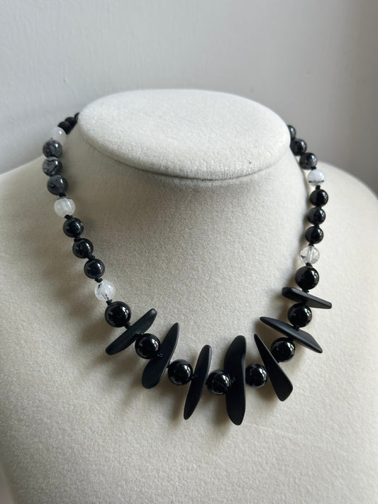 Necklace - Black Sardonyx Bones Choker