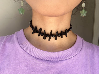 Necklace - Black Sardonyx Bones Choker