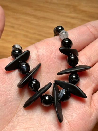 Necklace - Black Sardonyx Bones Choker