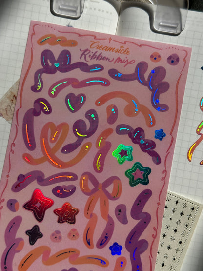Sticker Sheet - Creamsicle Ribbon Mix - Matte Holographic