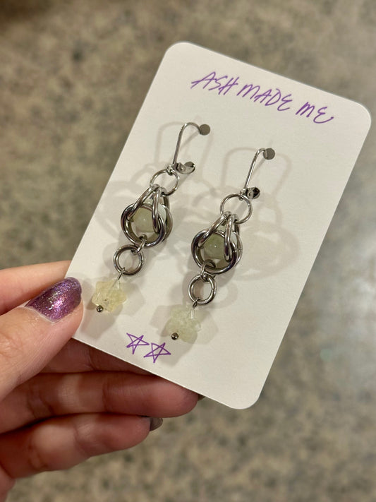 Earrings - Captive Serpentine Jade & Prehnite Stardrops