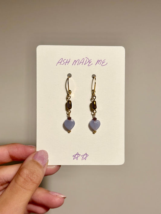 Earrings - Lavender Opal Crystal Hearts