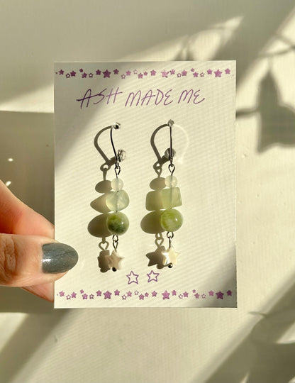Earrings - Jade & Star Shell - Stainless Steel