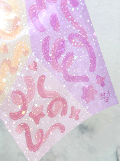 Sticker Sheet - Ribbon Mix 2 - Holographic Sparkle