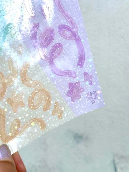 Sticker Sheet - Ribbon Mix 1 - Holographic Sparkle