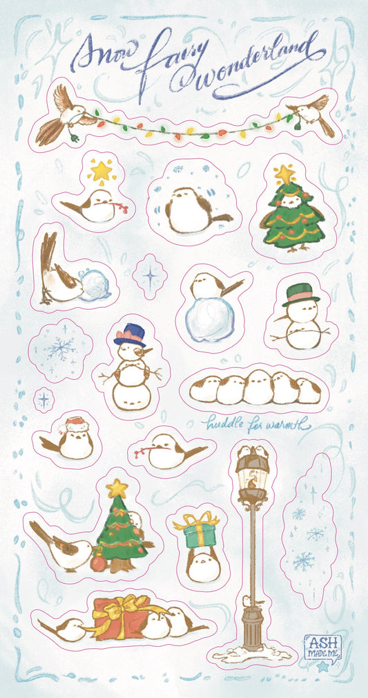 Christmas Sticker Sheet - Snow Fairy Bird Wonderland - Matte Vinyl